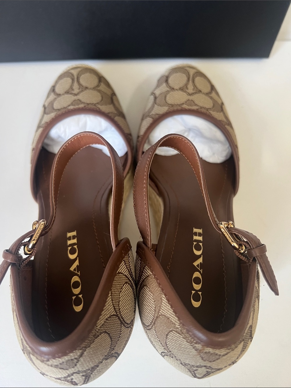 NWT Coach Tan Signature Canvas Espadrille Wedge Sandals - Picture 7 of 13